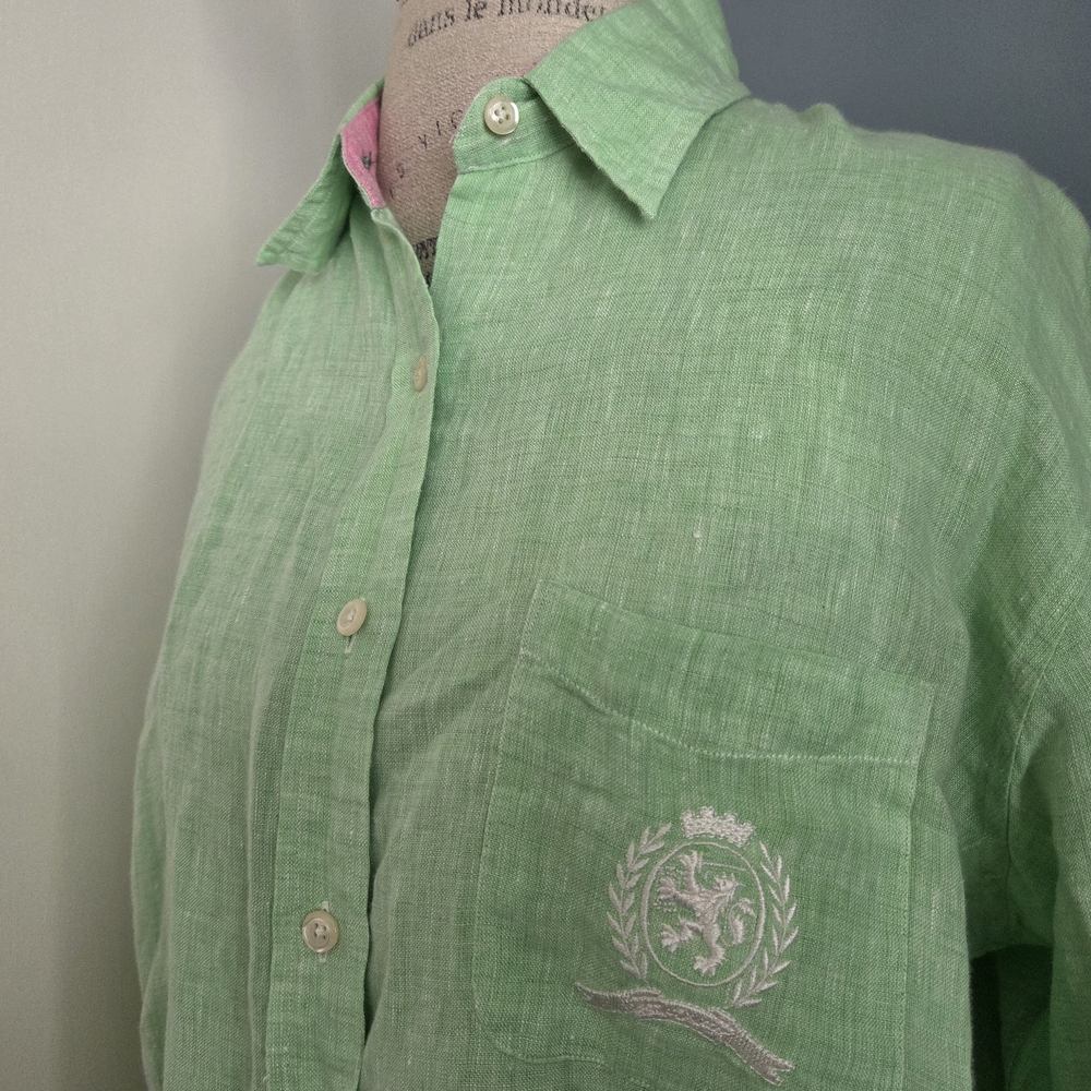 Vtg & NWT Tommy Hilfiger Light Green 100% Linen Top (Cover-up) - Picture 4 of 16